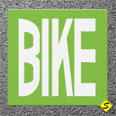 Contrast Box with White "BIKE" Word 4' x 5' Preformed Thermoplastic Legend-Performed ThemoPlastic-Swarco Industries-Green-125 MIL-Sealcoating.com