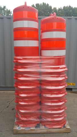 Full Pallet of Orange Traffic Safety Barrels