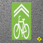 Contrast Box with White "Bicycle Shared Lane" 4' x 10' Preformed Thermoplastic Legend-Performed ThemoPlastic-Swarco Industries-Green-125 MIL-Sealcoating.com
