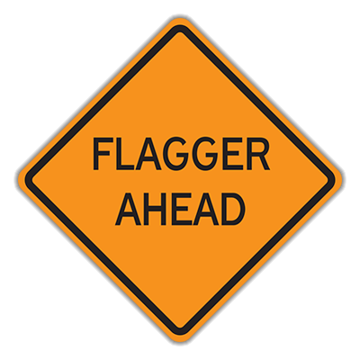 Orange with Black Flagger Ahead Traffic Sign