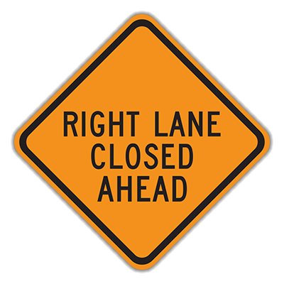 Orange with Black Right Lane Closed Ahead Sign